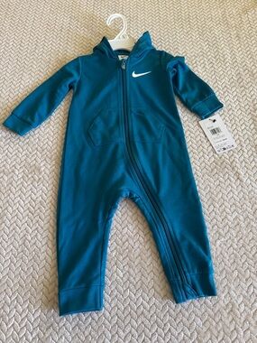 Nike Kids Teal Hooded One-Piece Romper Size 12 Months NWT